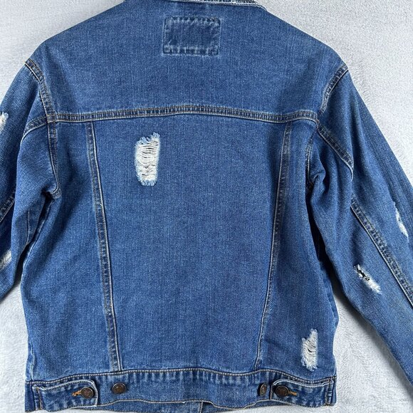 Forever 21 Denim Jacket Distressed Womens Size Small Button Front Blue - Picture 4 of 12